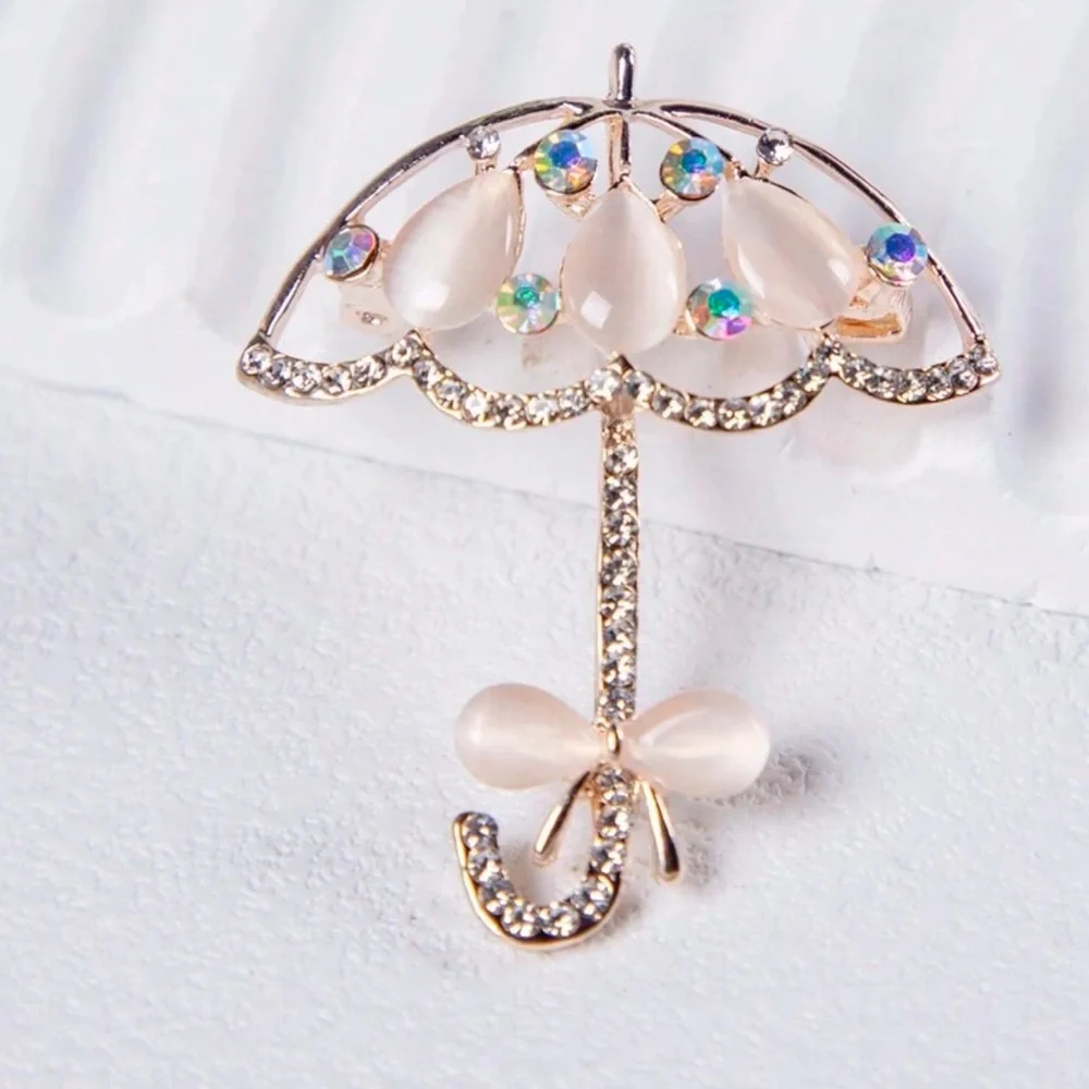 Cat’s Eye and Rhinestone Umbrella Brooch